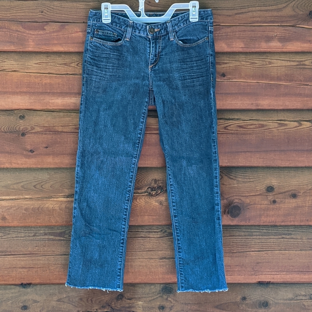 Edie Bauer womans slim straight jeans, distressed